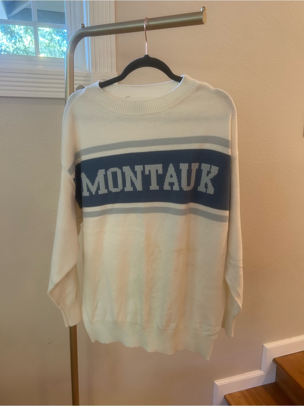 MOONRISE Montauk Sweater Small Coastal Grandmother Knit Pullover Navy Ivory